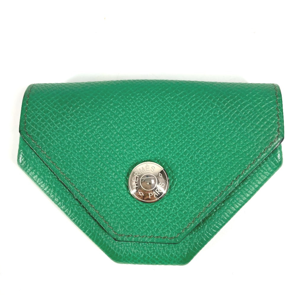 HERMES Triangle Levain Quatre Verso Coin Purse Wallet, Leather, Unisex, Green