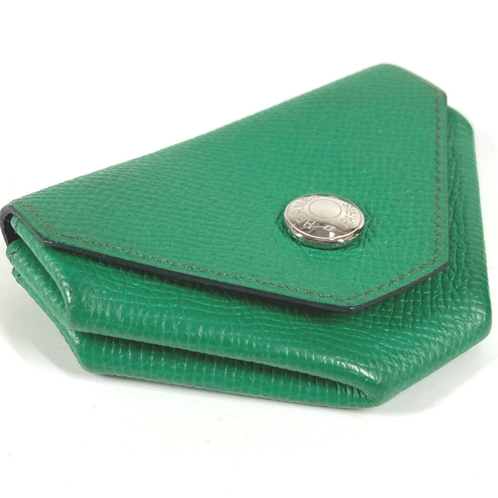 HERMES Triangle Levain Quatre Verso Coin Purse Wallet, Leather, Unisex, Green
