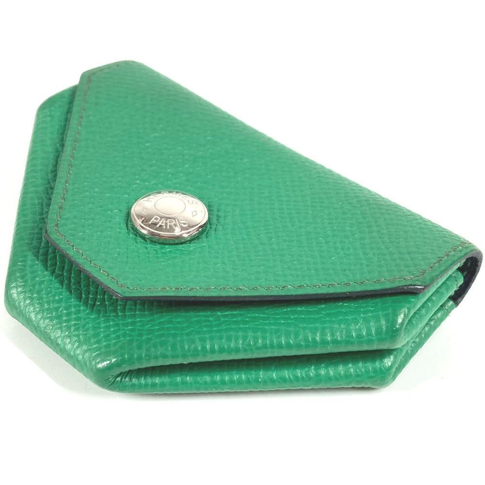 HERMES Triangle Levain Quatre Verso Coin Purse Wallet, Leather, Unisex, Green