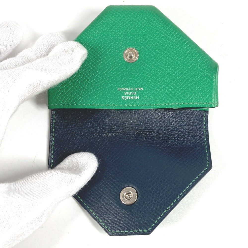 HERMES Triangle Levain Quatre Verso Coin Purse Wallet, Leather, Unisex, Green