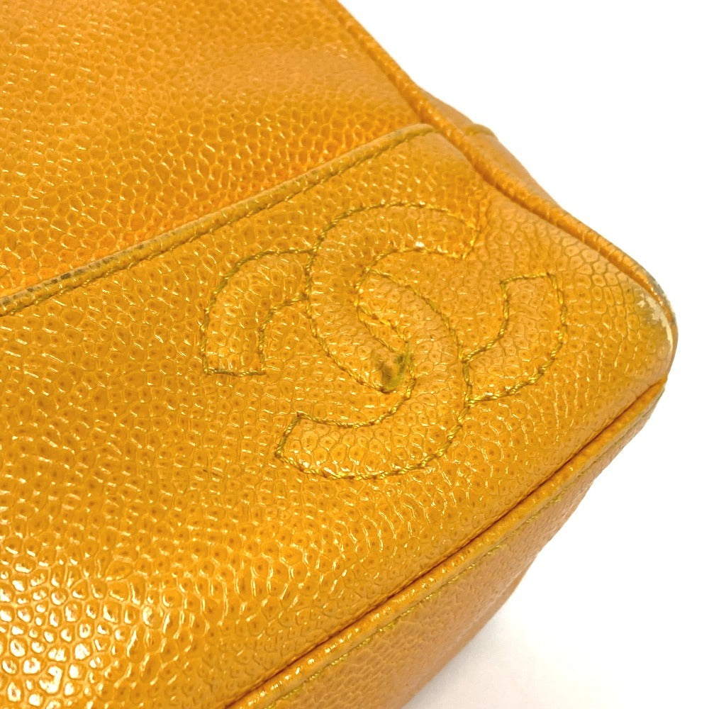 Vintage CHANEL CC Coco Mark Logo Triple Coco Shoulder Tote Bag with Double Chain, Caviar Leather, Yellow