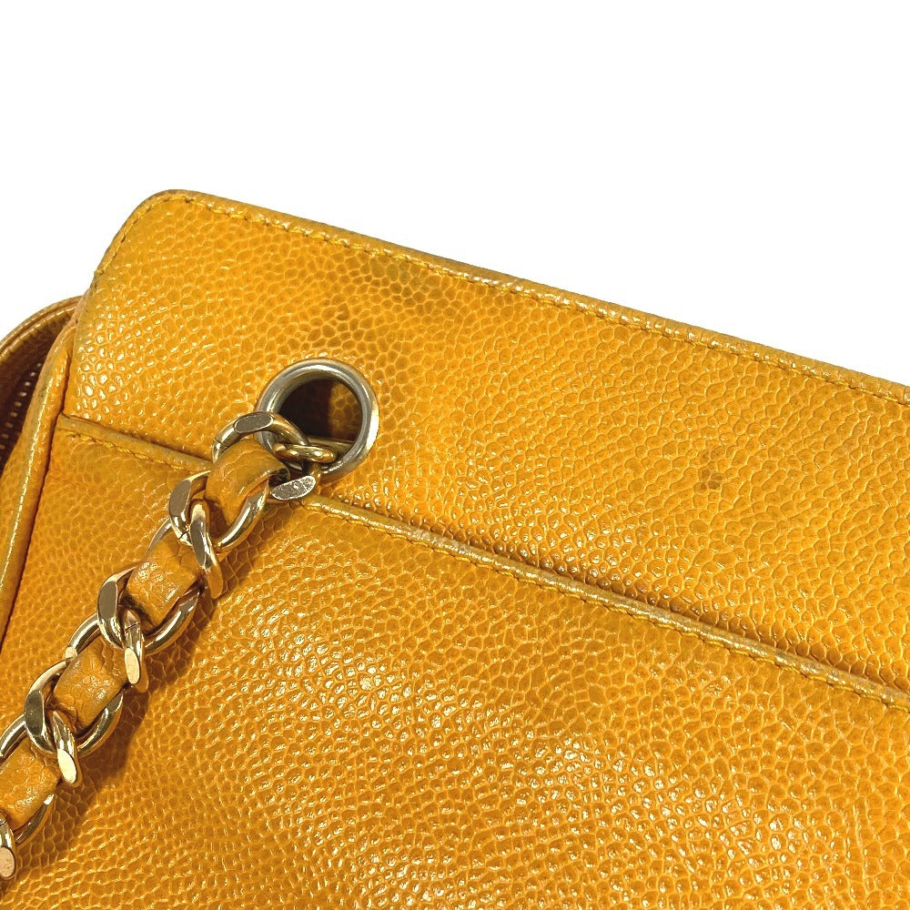 Vintage CHANEL CC Coco Mark Logo Triple Coco Shoulder Tote Bag with Double Chain, Caviar Leather, Yellow