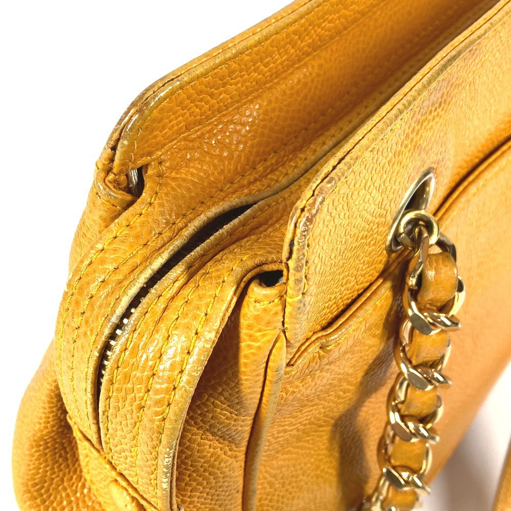 Vintage CHANEL CC Coco Mark Logo Triple Coco Shoulder Tote Bag with Double Chain, Caviar Leather, Yellow