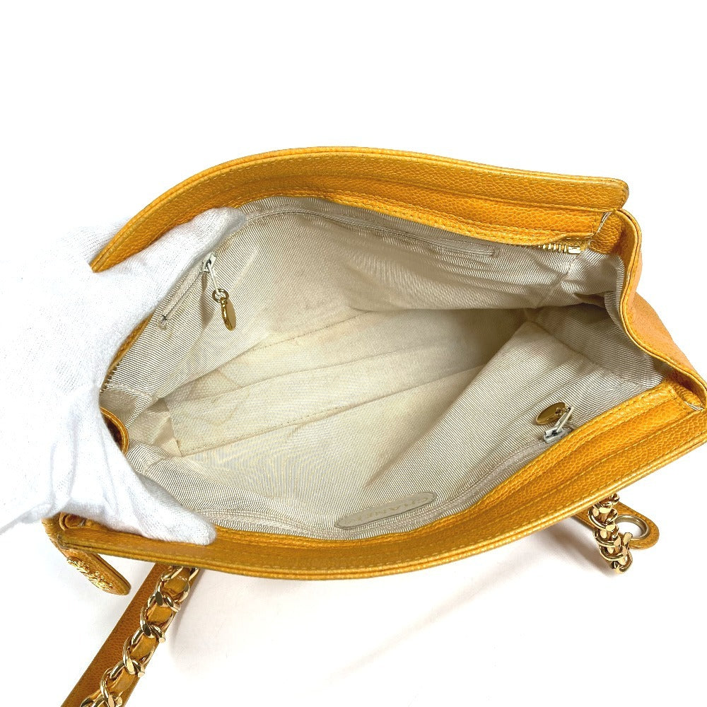 Vintage CHANEL CC Coco Mark Logo Triple Coco Shoulder Tote Bag with Double Chain, Caviar Leather, Yellow