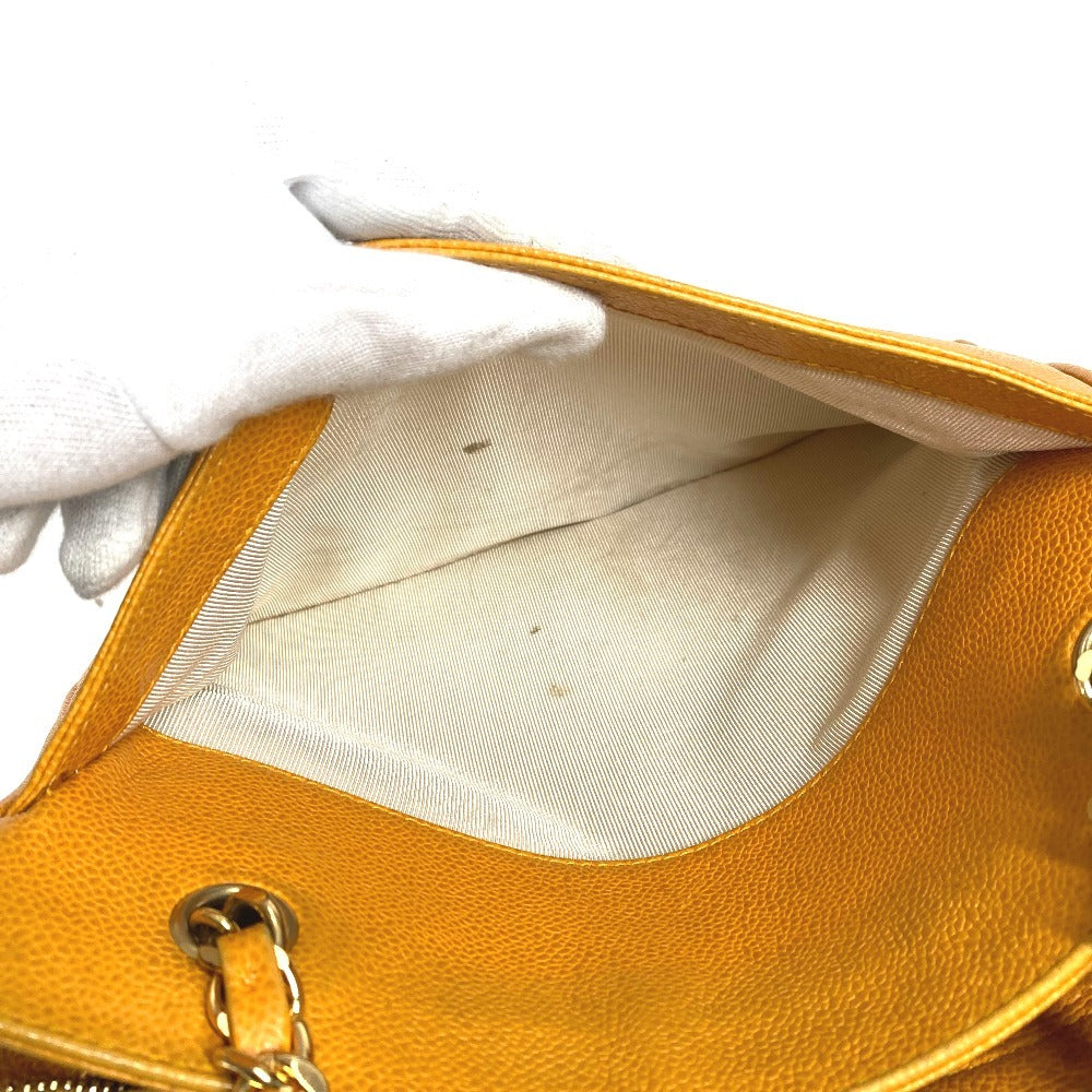 Vintage CHANEL CC Coco Mark Logo Triple Coco Shoulder Tote Bag with Double Chain, Caviar Leather, Yellow