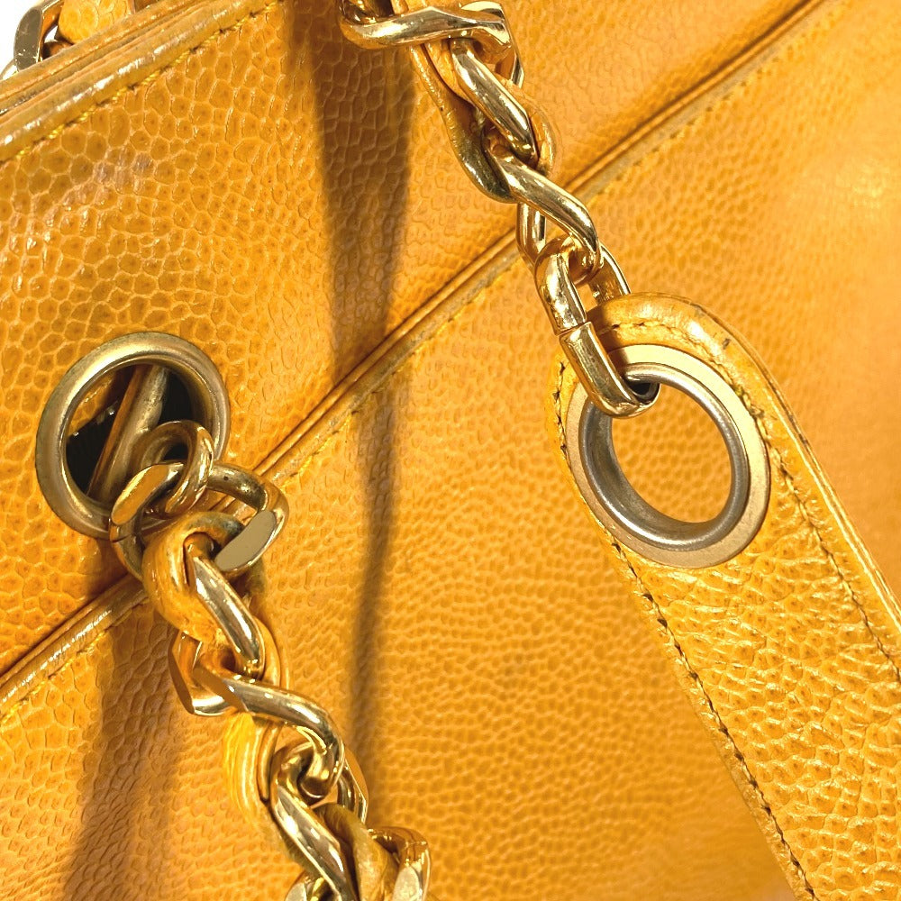 Vintage CHANEL CC Coco Mark Logo Triple Coco Shoulder Tote Bag with Double Chain, Caviar Leather, Yellow