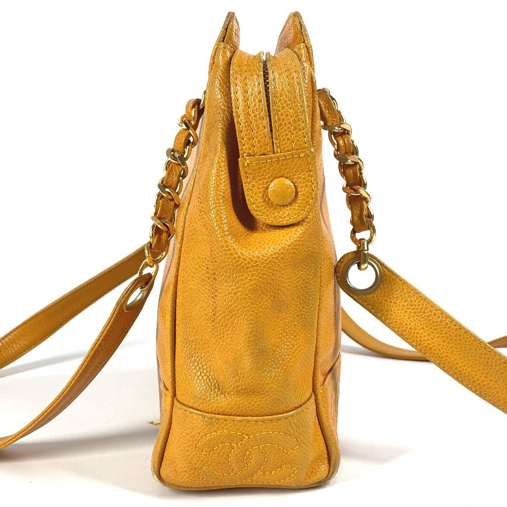 Vintage CHANEL CC Coco Mark Logo Triple Coco Shoulder Tote Bag with Double Chain, Caviar Leather, Yellow