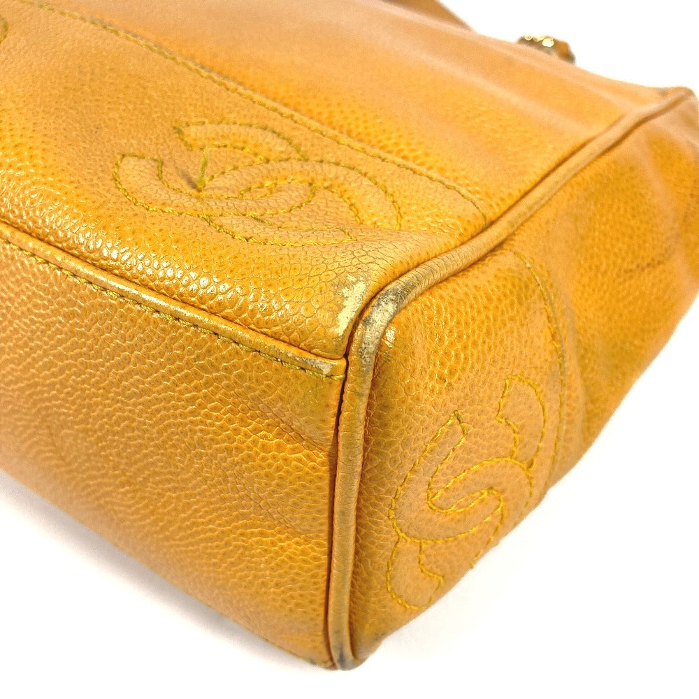 Vintage CHANEL CC Coco Mark Logo Triple Coco Shoulder Tote Bag with Double Chain, Caviar Leather, Yellow