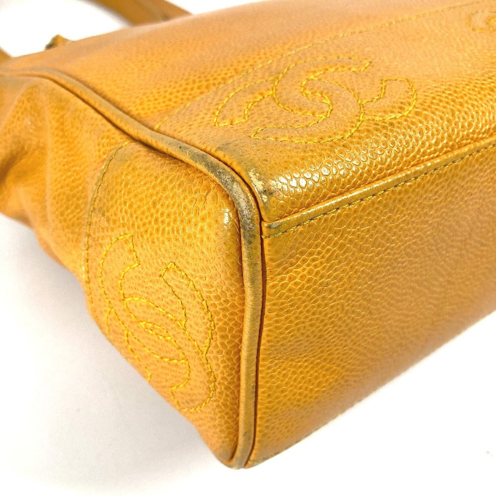 Vintage CHANEL CC Coco Mark Logo Triple Coco Shoulder Tote Bag with Double Chain, Caviar Leather, Yellow