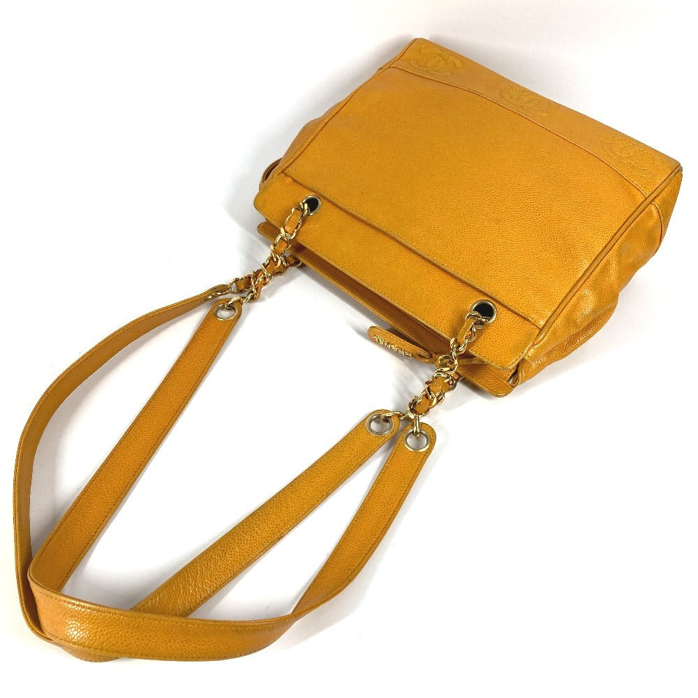 Vintage CHANEL CC Coco Mark Logo Triple Coco Shoulder Tote Bag with Double Chain, Caviar Leather, Yellow