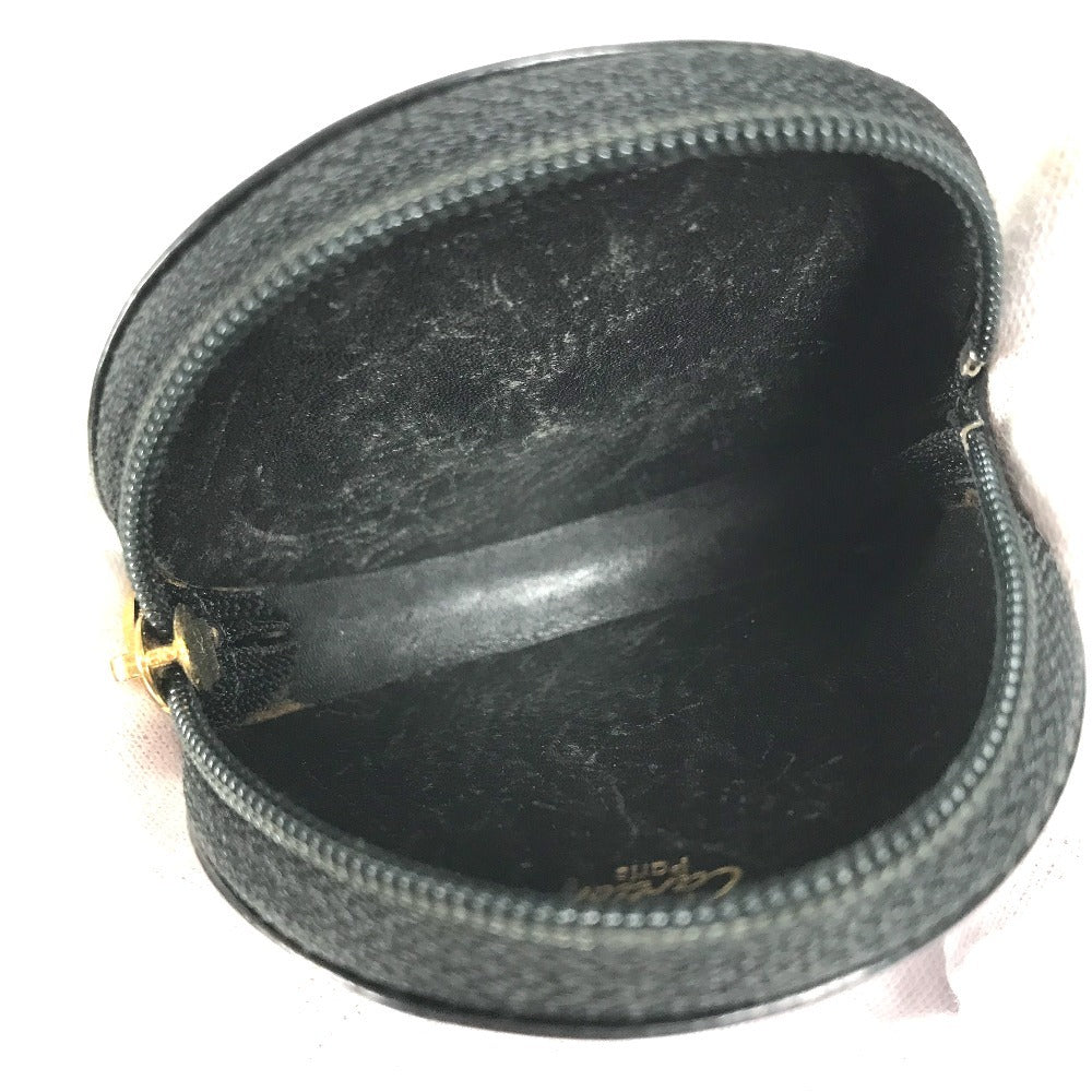 CARTIER Panther Logo Compact Wallet with Round Zipper, Unisex Leather, Black