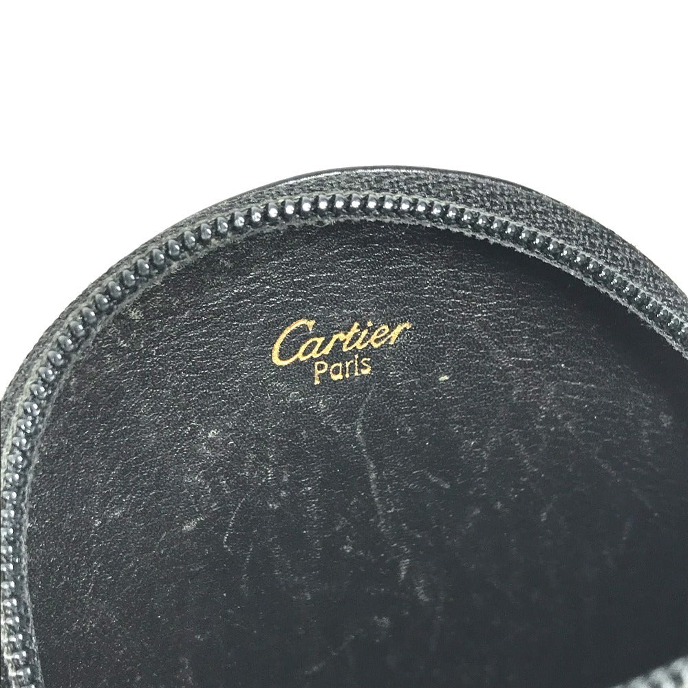 CARTIER Panther Logo Compact Wallet with Round Zipper, Unisex Leather, Black