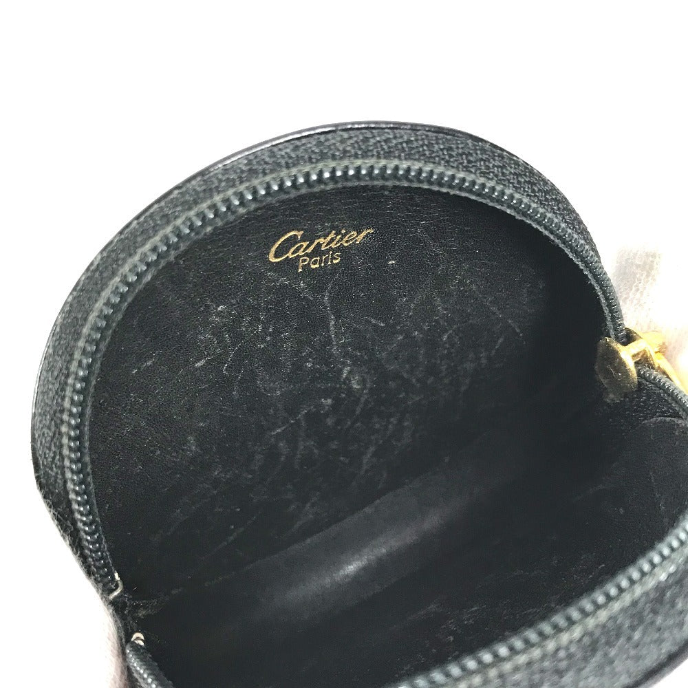 CARTIER Panther Logo Compact Wallet with Round Zipper, Unisex Leather, Black