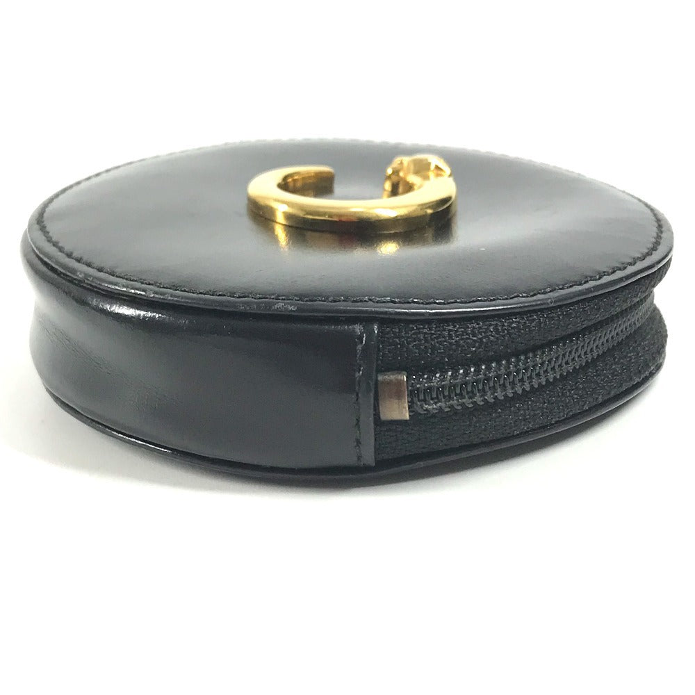 CARTIER Panther Logo Compact Wallet with Round Zipper, Unisex Leather, Black