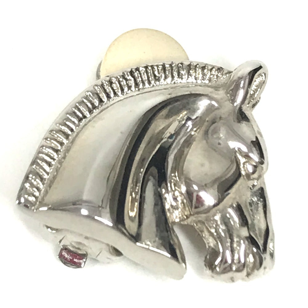 HERMES Cheval Horse Logo Earrings, Metal, Silver, for Women