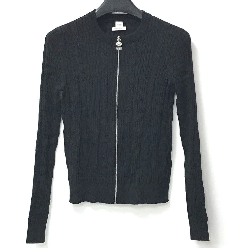 HERMES 2025 Spring/Summer Collection Mors à Jouet Apparel Outerwear Long Sleeve Cardigan with Bit Logo, Silk, Women's, Black