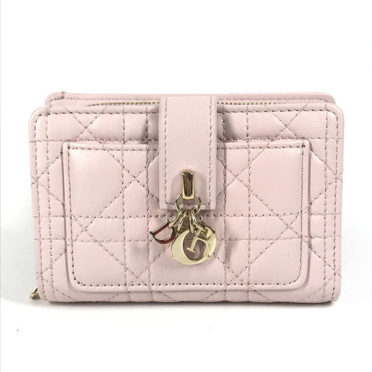Christian Dior S6022ONMJ_M413 Cannage Lady Dior My Dior Dittany Wallet, Japan Exclusive, Compact Bifold Wallet, Lambskin, Pink, Women's