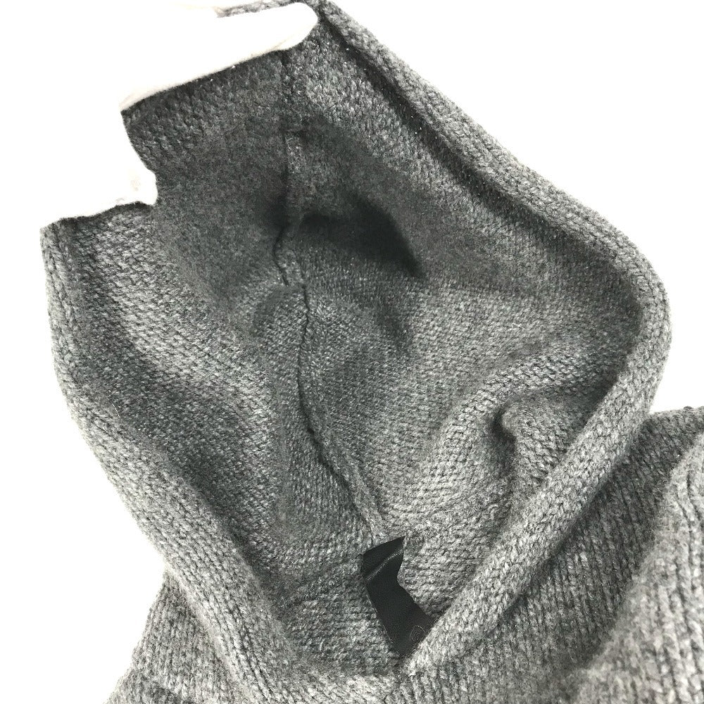CHROME HEARTS Men's Gray Cashmere Hoodie with Leather Patch, Tag, and Cross Stitch. Long Sleeve Knit.