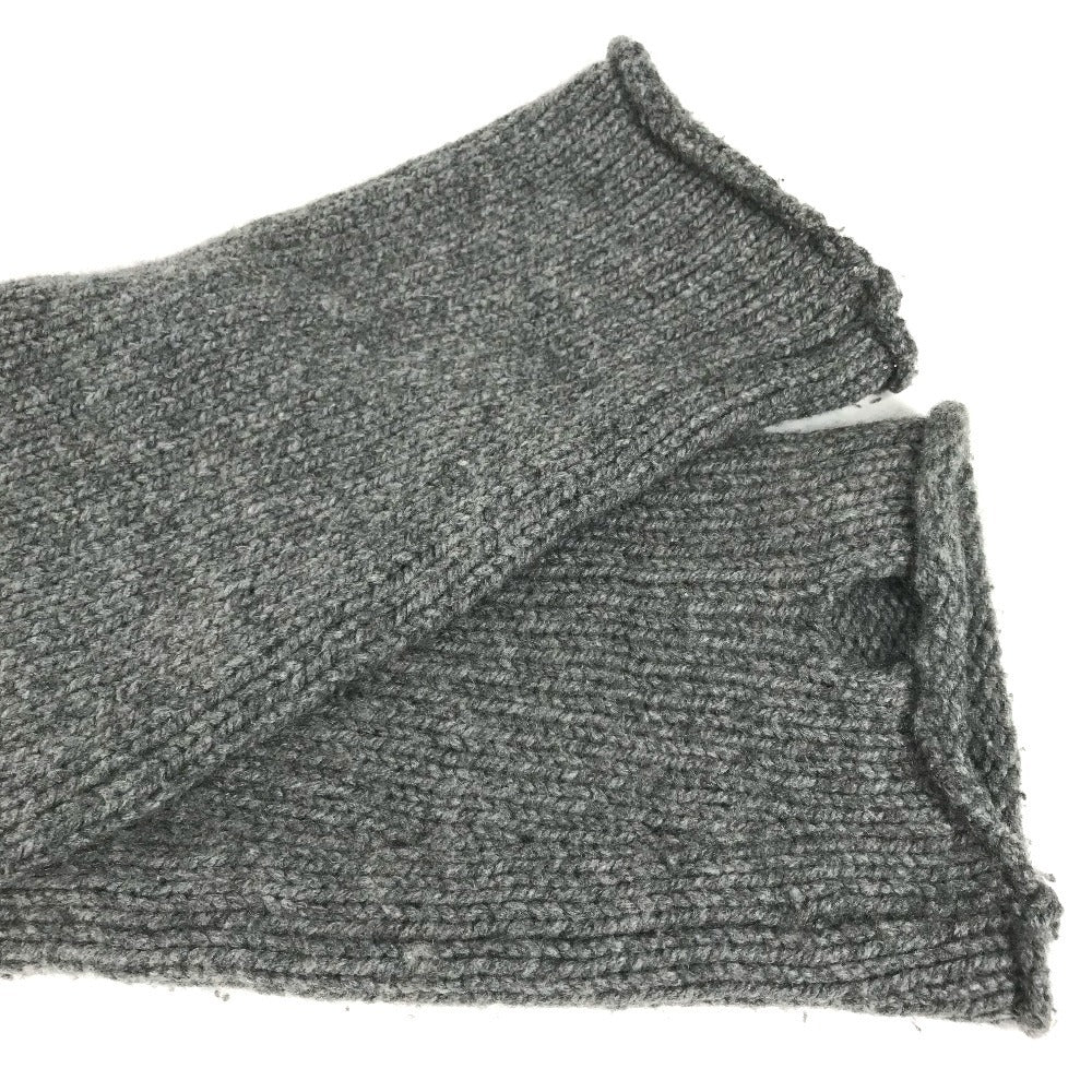 CHROME HEARTS Men's Gray Cashmere Hoodie with Leather Patch, Tag, and Cross Stitch. Long Sleeve Knit.