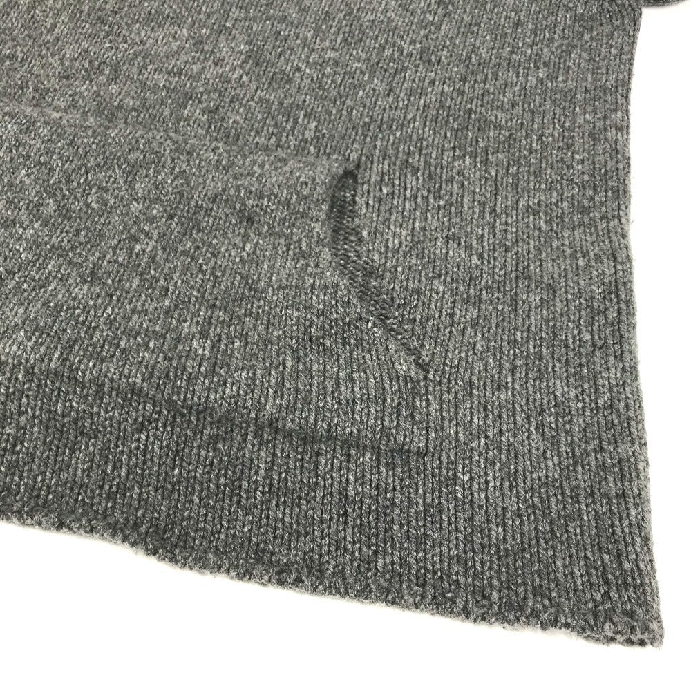 CHROME HEARTS Men's Gray Cashmere Hoodie with Leather Patch, Tag, and Cross Stitch. Long Sleeve Knit.