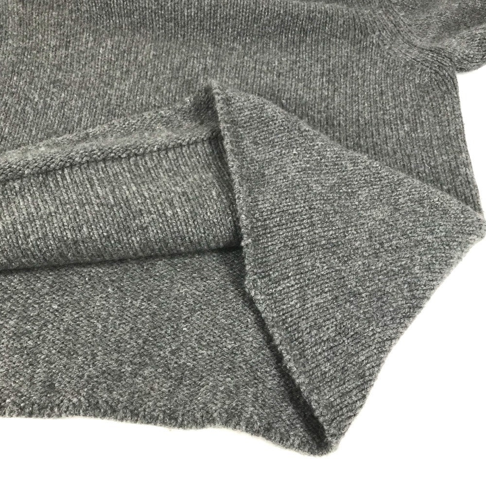 CHROME HEARTS Men's Gray Cashmere Hoodie with Leather Patch, Tag, and Cross Stitch. Long Sleeve Knit.