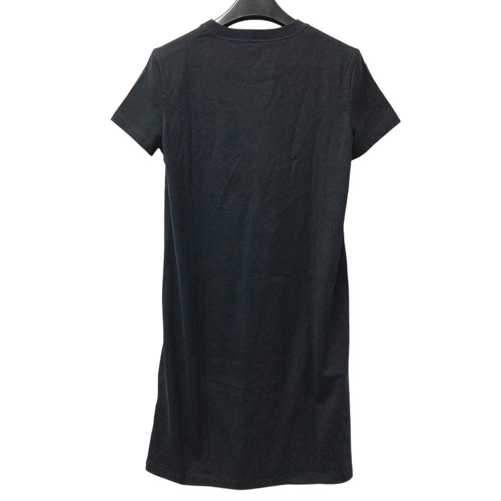 HERMES 半袖 シャツワンピ 刺繍入り モザイク Hロゴ ポケット アパレル Tシャツワンピース ラウンドネック ワンピース コットン レディース ブラック