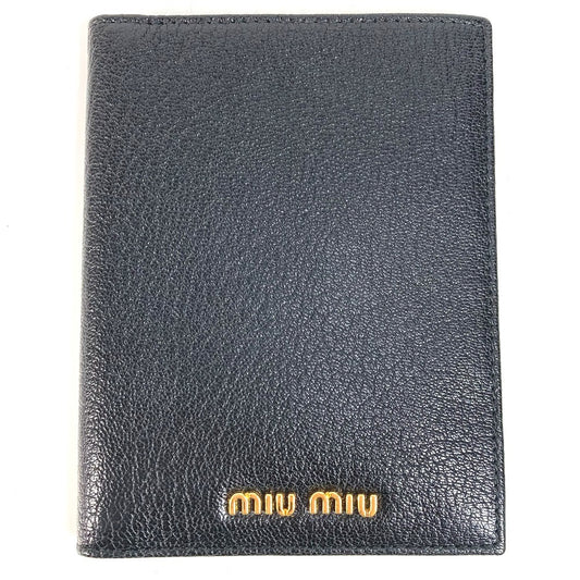 MIUMIU 5MD001 名刺入れ パスケース ロゴ 2つ折り ステーショナリー カードケース レザー レディース ブラック