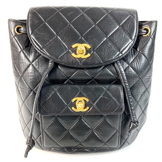 CHANEL CC ココマーク ロゴ ヴィンテージ マトラッセ キルティング チェーン バックパック カバン リュックサック レザー レディース ブラック