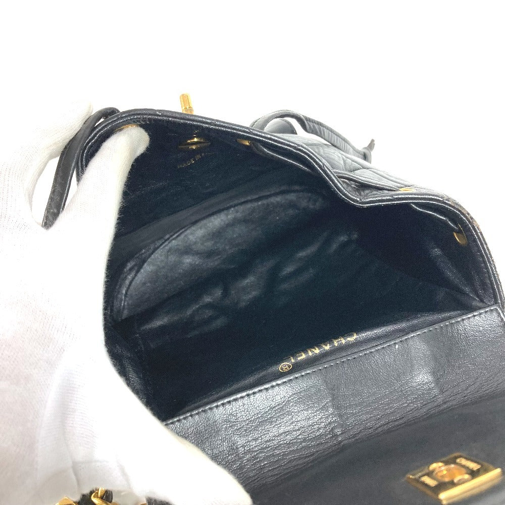 CHANEL CC Coco Mark Logo Vintage Matelasse Quilted Chain Backpack Leather Rucksack Women's Black