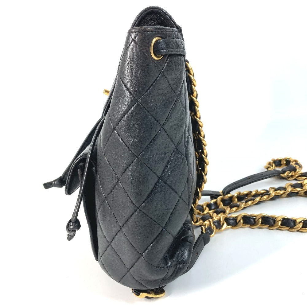 CHANEL CC Coco Mark Logo Vintage Matelasse Quilted Chain Backpack Leather Rucksack Women's Black