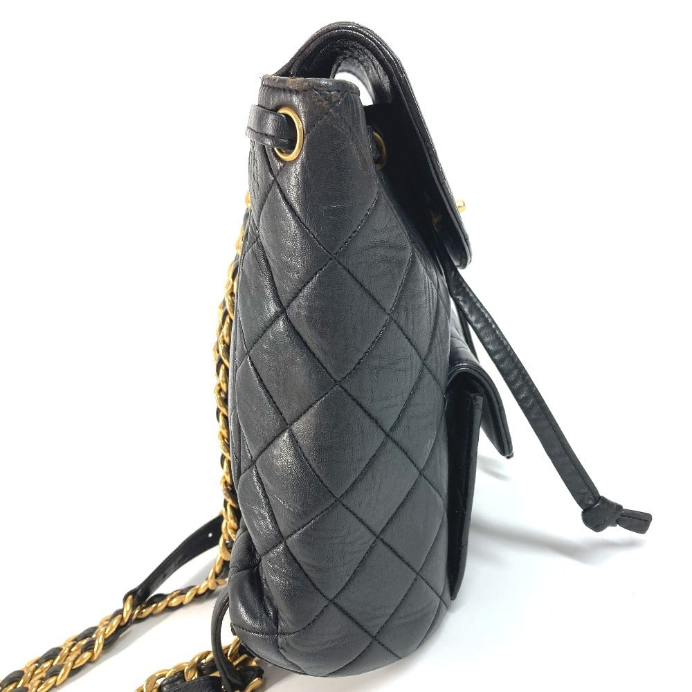 CHANEL CC Coco Mark Logo Vintage Matelasse Quilted Chain Backpack Leather Rucksack Women's Black