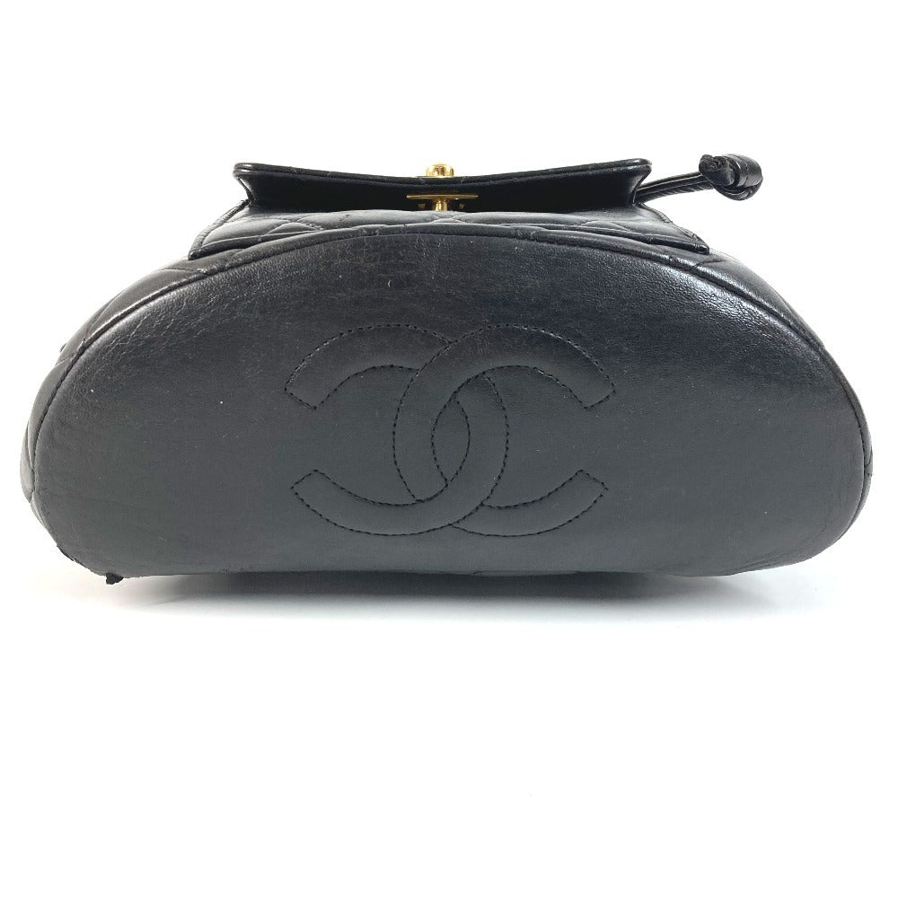 CHANEL CC Coco Mark Logo Vintage Matelasse Quilted Chain Backpack Leather Rucksack Women's Black