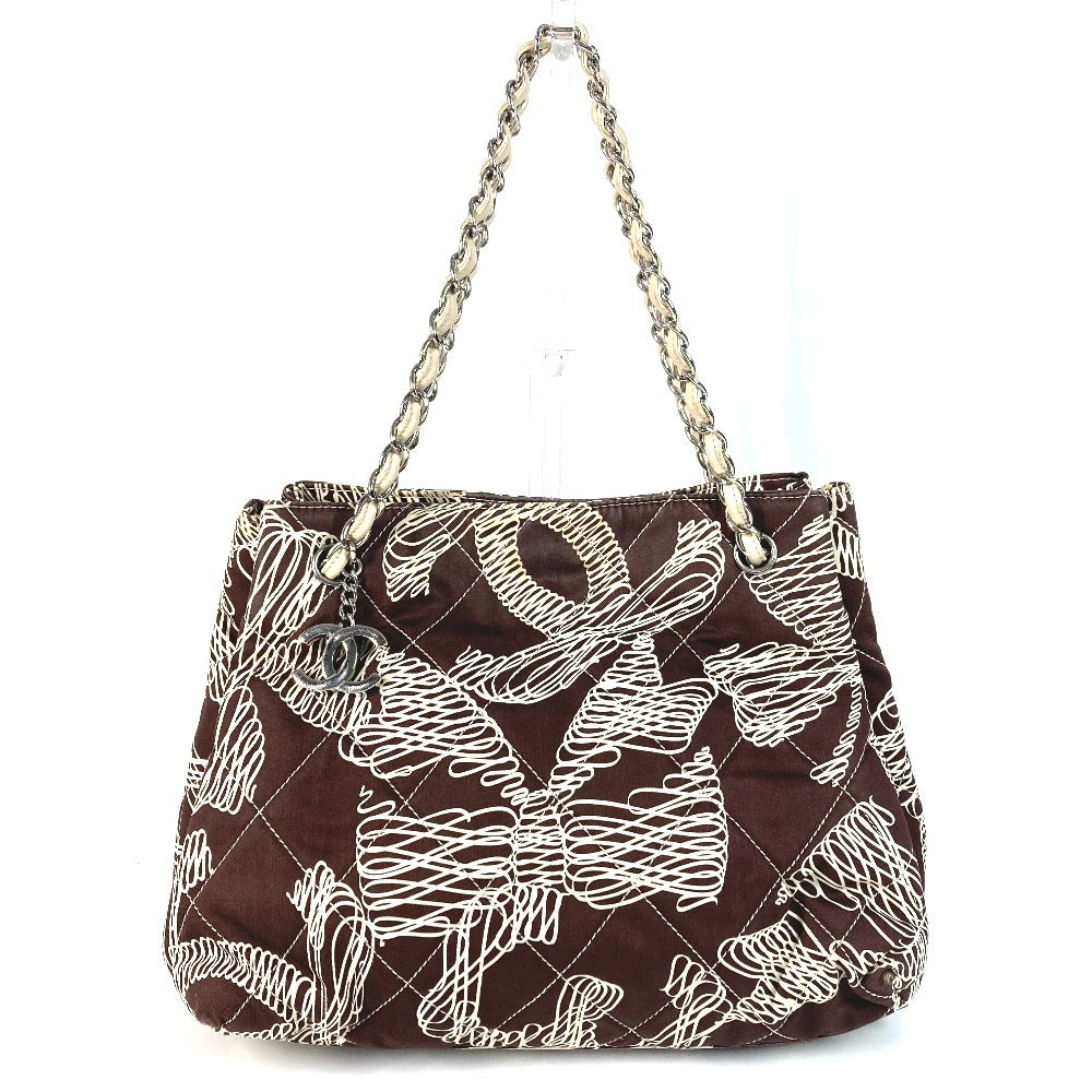 CHANEL ヴィンテージ CC ココマーク ロゴ キルティング カバン トートバッグ 肩掛け Wチェーン ショルダーバッグ キャンバス レディース ブラウン