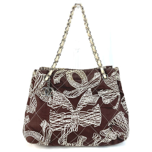 CHANEL Vintage CC Coco Mark Logo Quilted Tote Bag with Double Chain Shoulder Bag, Canvas, Women's, Brown