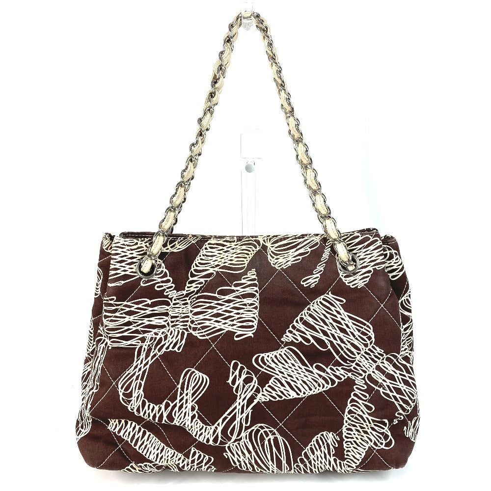 CHANEL ヴィンテージ CC ココマーク ロゴ キルティング カバン トートバッグ 肩掛け Wチェーン ショルダーバッグ キャンバス レディース ブラウン