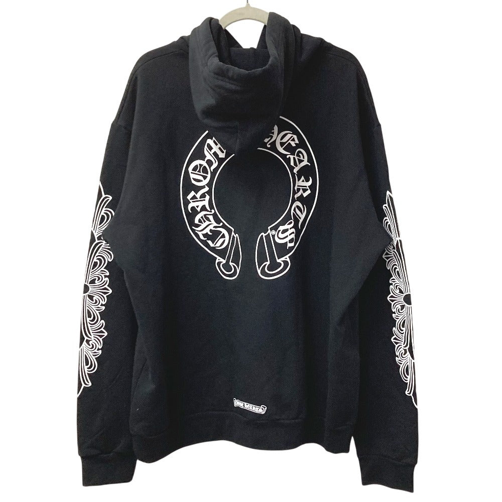 CHROME HEARTS Men's Long Sleeve Sweatshirt, SWTSHRT HD PLVR, Flared Logo, Horseshoe Design, Cotton Hoodie, Black
