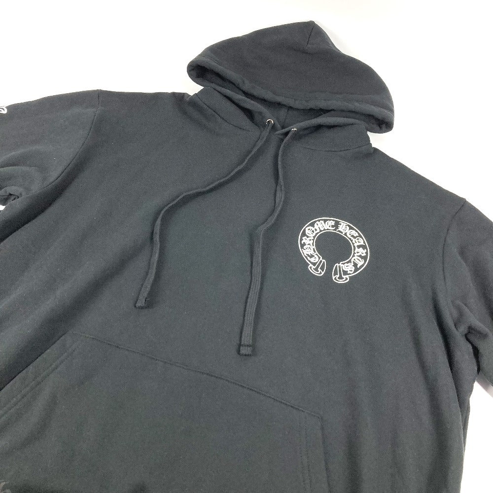 CHROME HEARTS Men's Long Sleeve Sweatshirt, SWTSHRT HD PLVR, Flared Logo, Horseshoe Design, Cotton Hoodie, Black