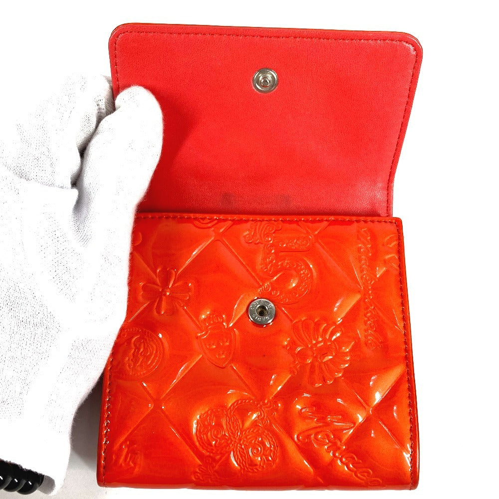 CHANEL No. 5 Logo Ribbon Icon Compact Wallet, Tri-fold Wallet, Patent Leather, Unisex, Red