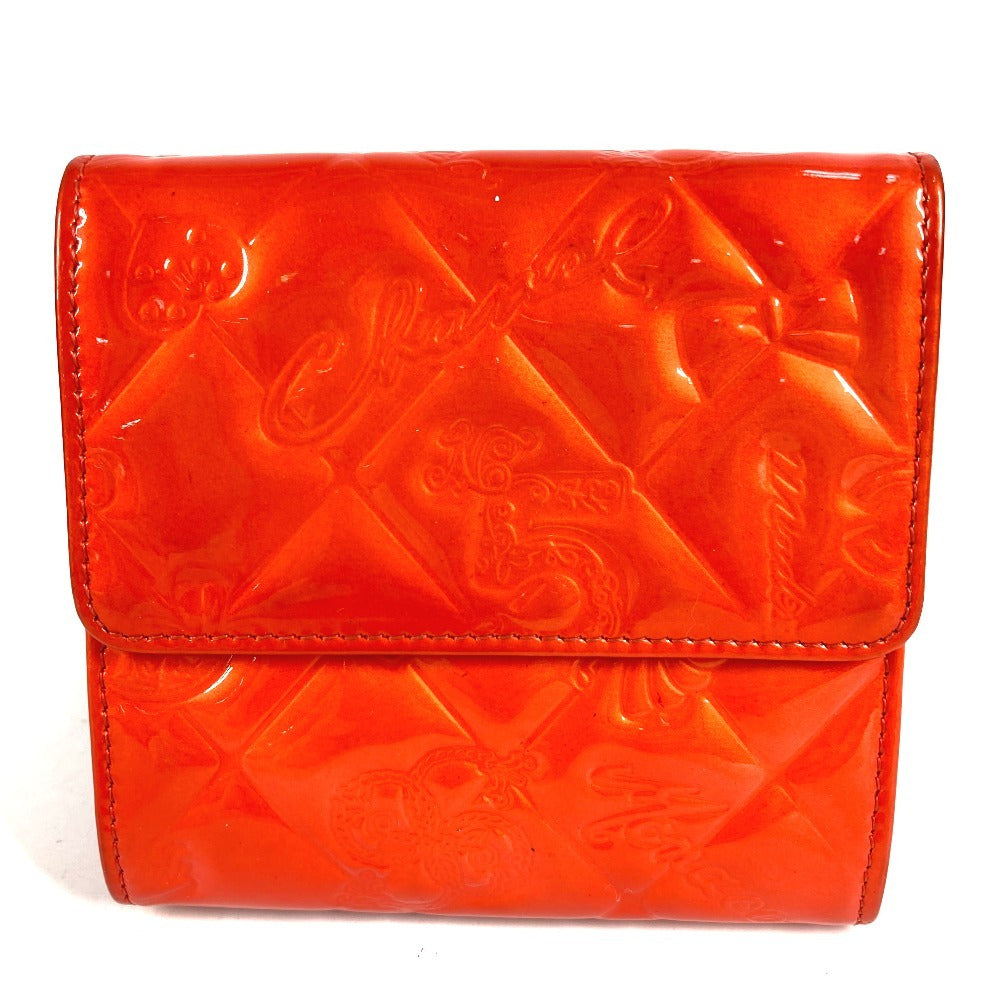 CHANEL No. 5 Logo Ribbon Icon Compact Wallet, Tri-fold Wallet, Patent Leather, Unisex, Red