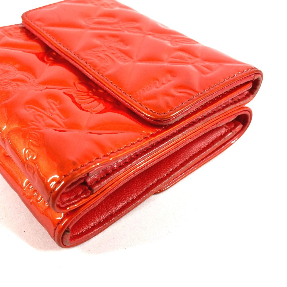 CHANEL No. 5 Logo Ribbon Icon Compact Wallet, Tri-fold Wallet, Patent Leather, Unisex, Red