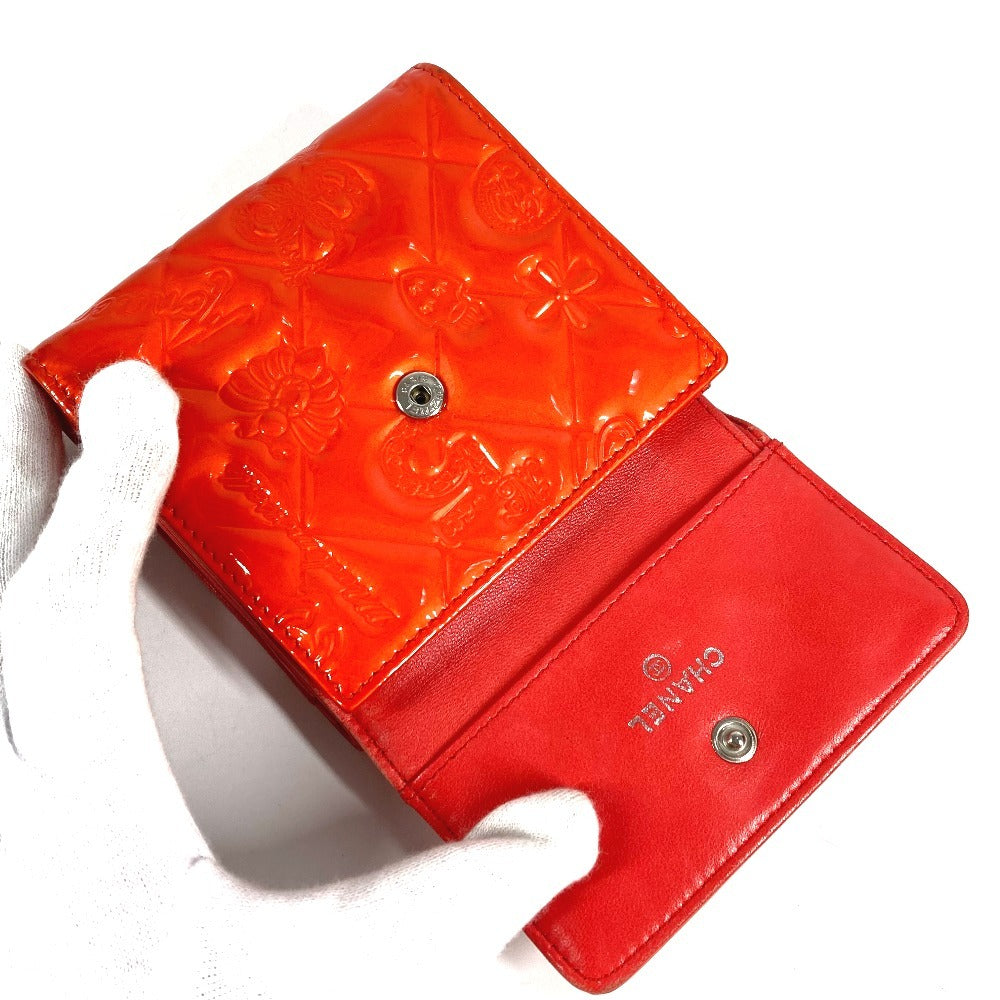 CHANEL No. 5 Logo Ribbon Icon Compact Wallet, Tri-fold Wallet, Patent Leather, Unisex, Red