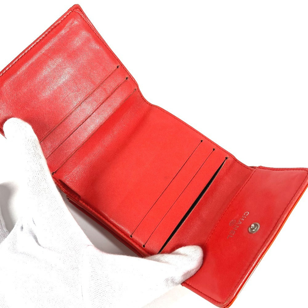 CHANEL No. 5 Logo Ribbon Icon Compact Wallet, Tri-fold Wallet, Patent Leather, Unisex, Red