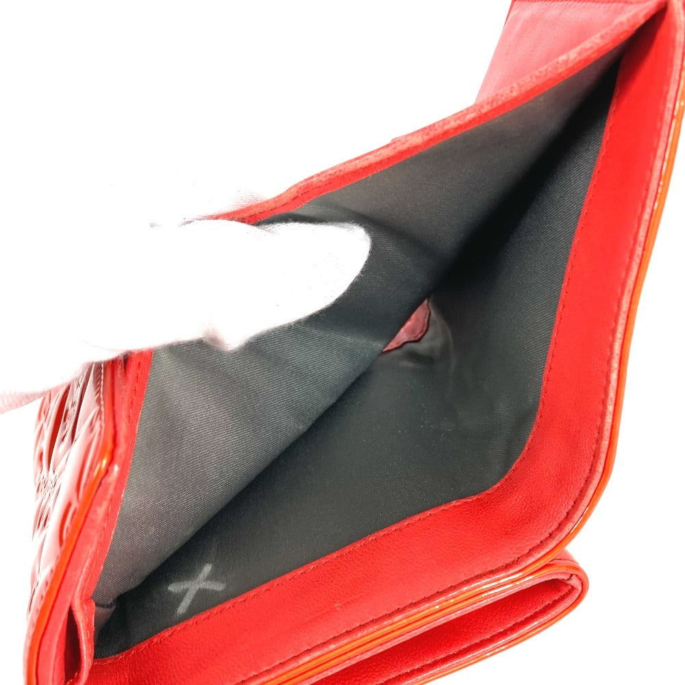 CHANEL No. 5 Logo Ribbon Icon Compact Wallet, Tri-fold Wallet, Patent Leather, Unisex, Red