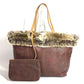 ETRO Paisley Logo Fur Tote Bag with Pouch, PVC/Leather Shoulder Bag, Brown, Women's