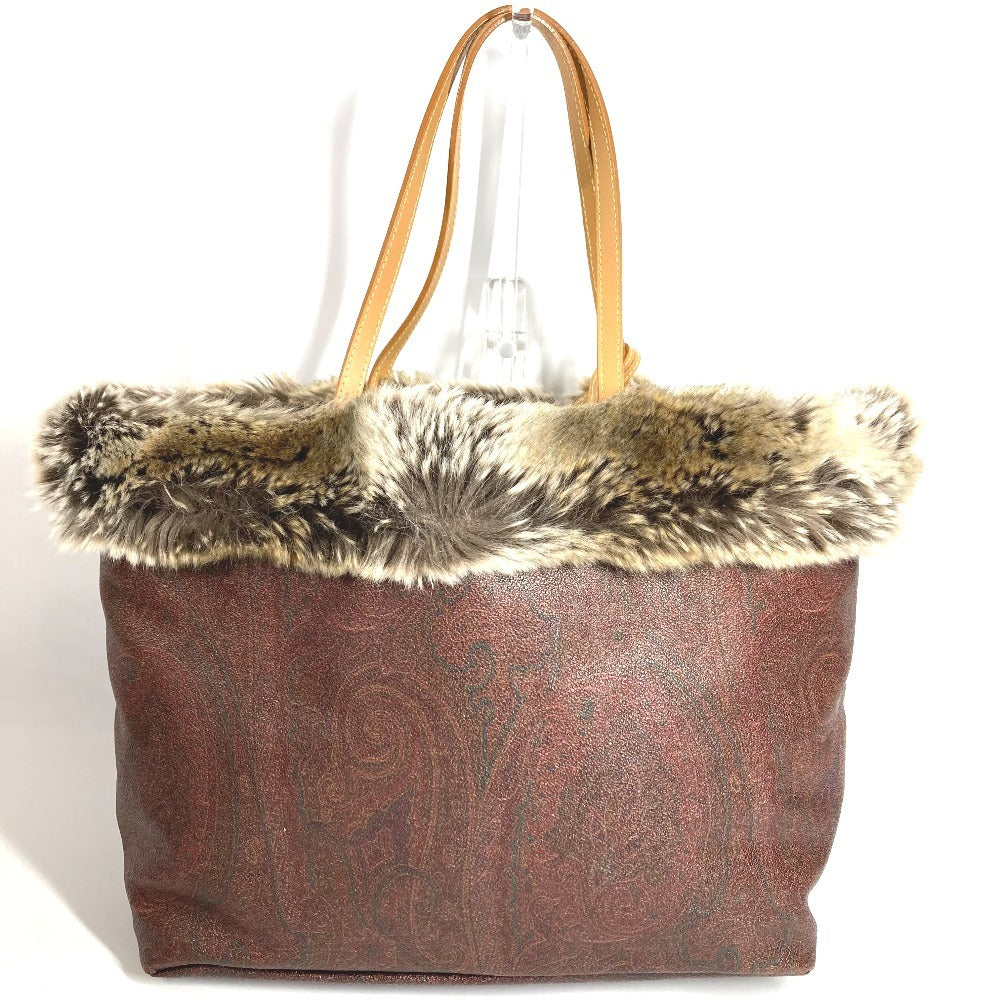 ETRO Paisley Logo Fur Tote Bag with Pouch, PVC/Leather Shoulder Bag, Brown, Women's
