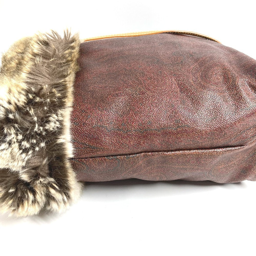 ETRO Paisley Logo Fur Tote Bag with Pouch, PVC/Leather Shoulder Bag, Brown, Women's