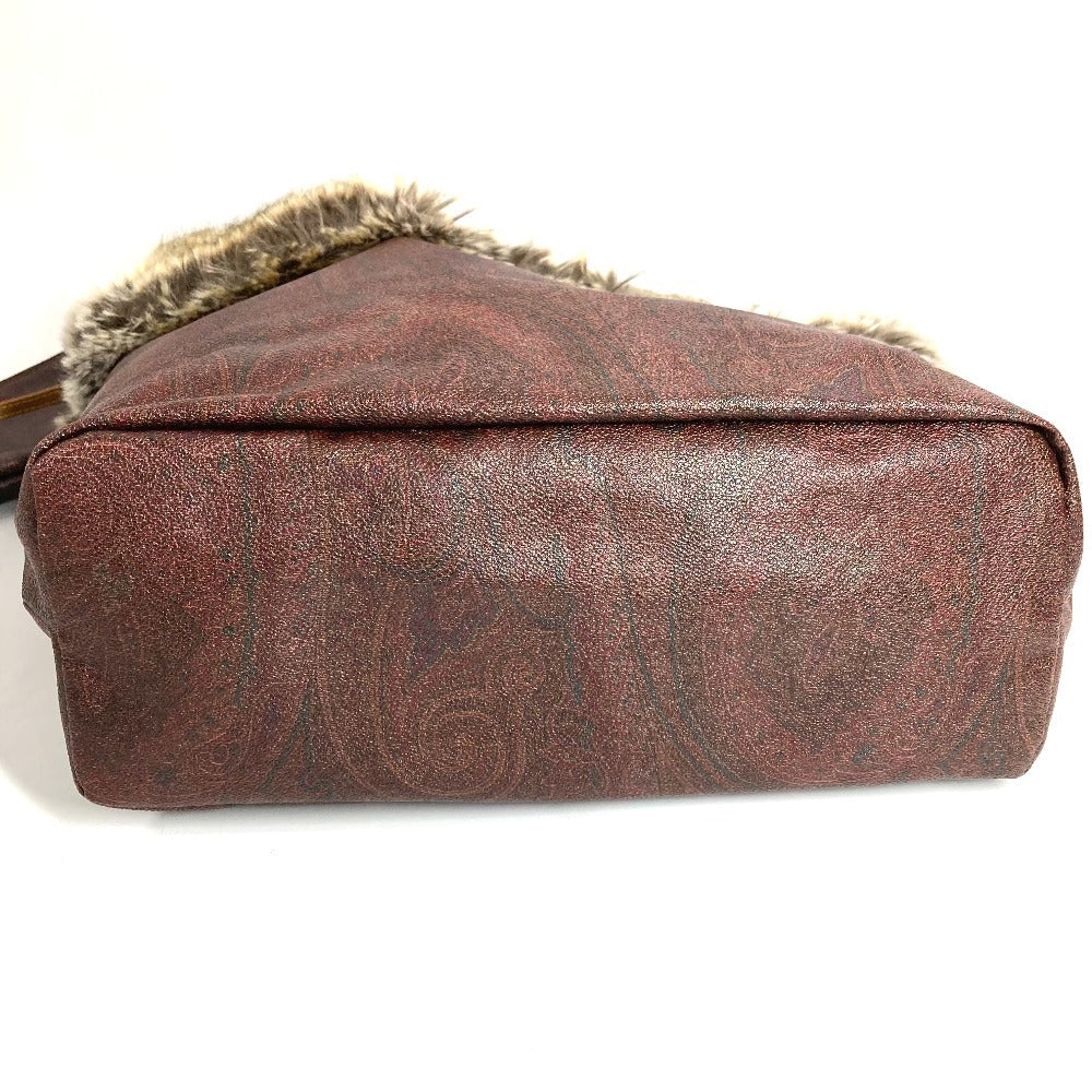 ETRO Paisley Logo Fur Tote Bag with Pouch, PVC/Leather Shoulder Bag, Brown, Women's
