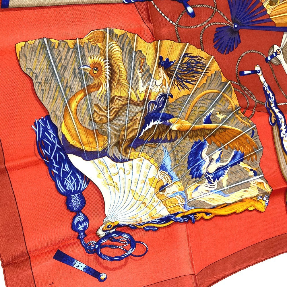 HERMES Japanese-patterned folding fan, BRISE DE CHARME "Enchanting Breeze" design, Carré 90, silk scarf, unisex, multicolor