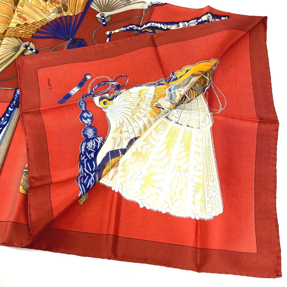 HERMES Japanese-patterned folding fan, BRISE DE CHARME "Enchanting Breeze" design, Carré 90, silk scarf, unisex, multicolor