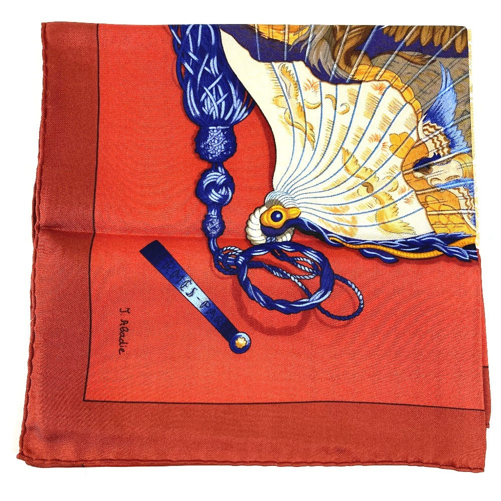 HERMES Japanese-patterned folding fan, BRISE DE CHARME "Enchanting Breeze" design, Carré 90, silk scarf, unisex, multicolor
